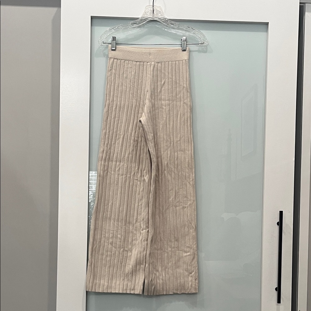 Sincerely Jules Beige Ribbed Knit Wide Leg Pants, Size XS